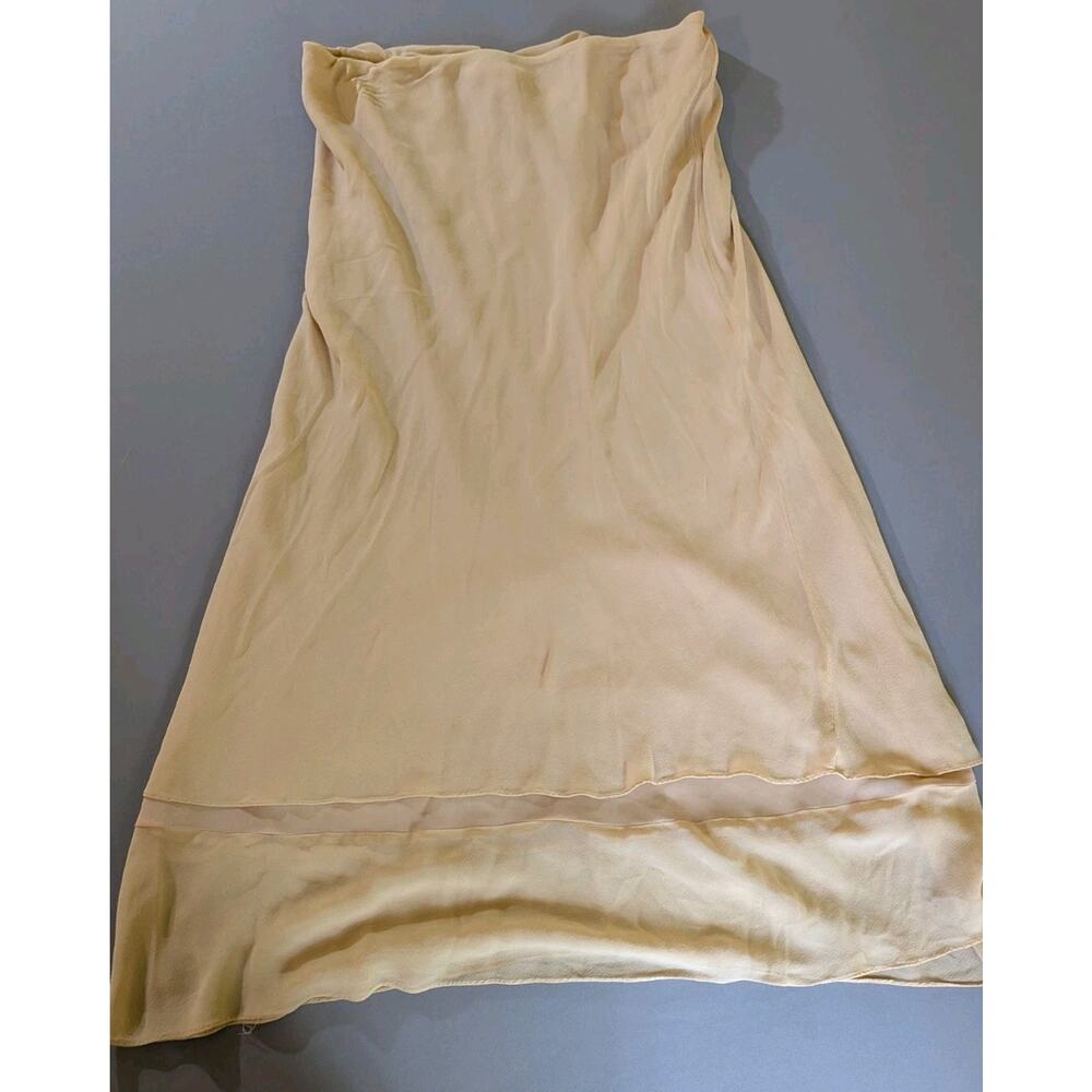 Vintage Chadwicks 100% Silk Textured Midi Skirt Cream Ivory Tiered Slip 16